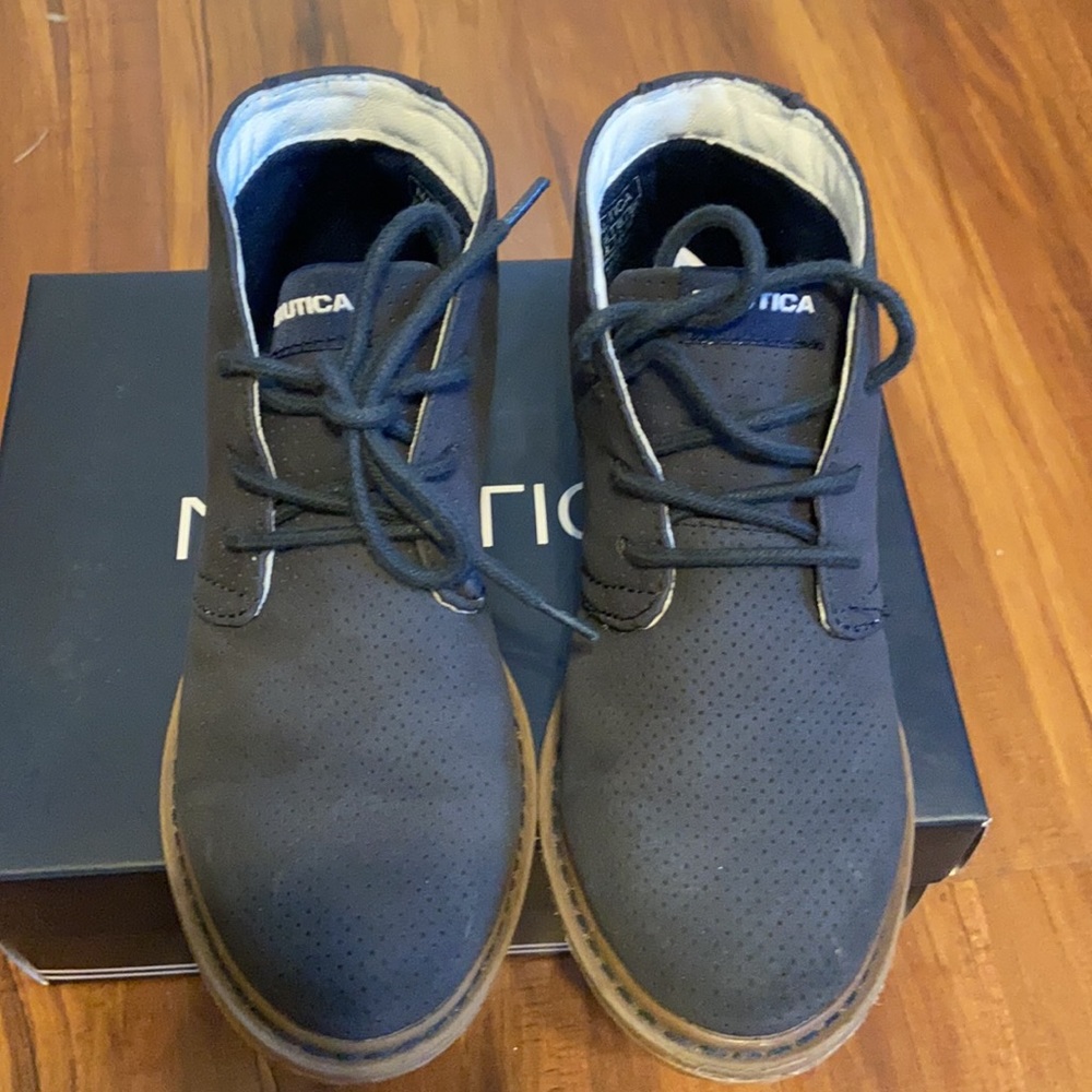 Navy blue suede lace up boot - Picture 7 of 9